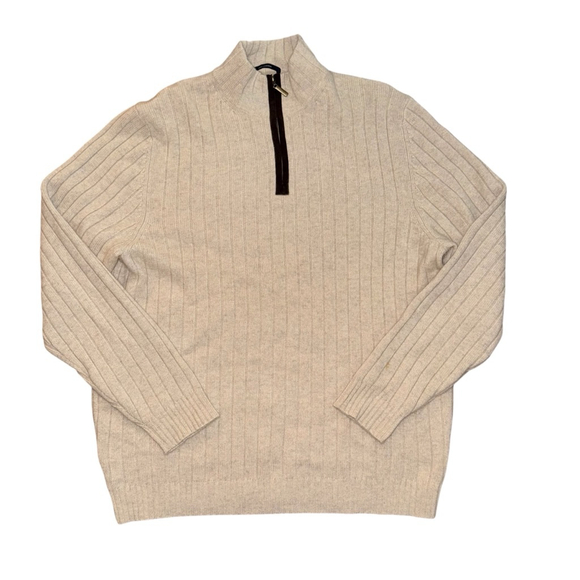 Men's Allen Solly 100% Cashmere Quarter Zip Sweater Beige/Brown Size XL - Picture 1 of 6